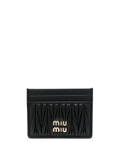 Shop Miu Miu Macramé Textured Card Holder In Nero