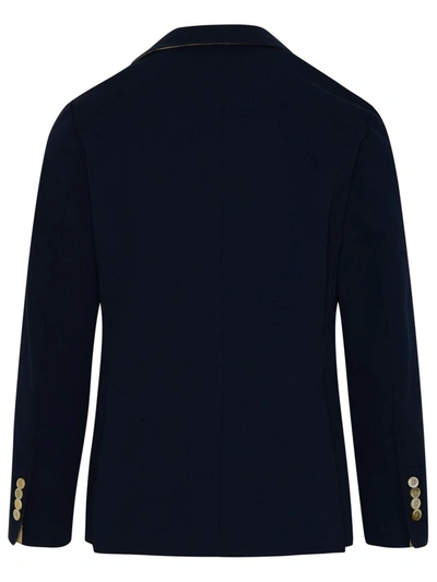 Shop Eleventy Navy Cotton Blend Blazer Jacket In Blue