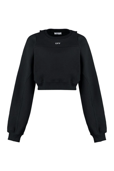 Shop Off-white Logo Detail Cotton Sweatshirt In Black