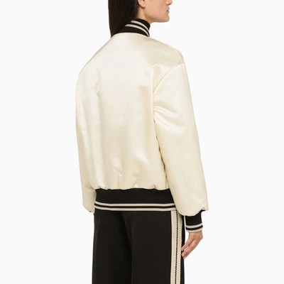 Shop Palm Angels Glossy Satin Bomber Jacket In Beige
