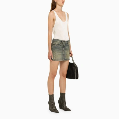 Shop Palm Angels Stained-effect Denim Miniskirt In Blue