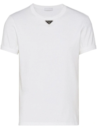 Shop Prada Logo-plaque Cotton T-shirt In Bianco