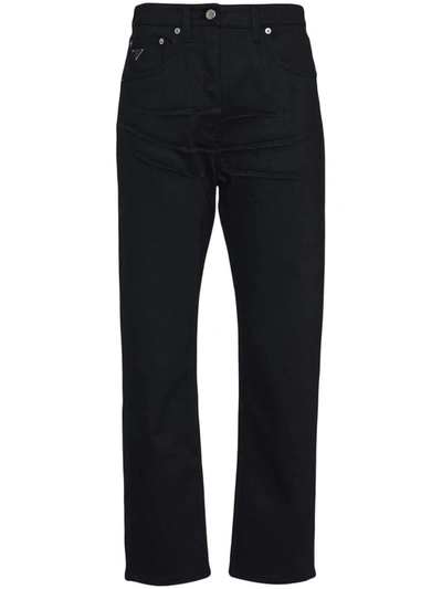 Shop Prada Pinch-detail Straight-leg Jeans In Black