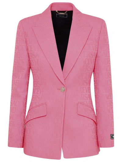 Shop Versace Rose Virgin Wool Blazer Jacket In Pink