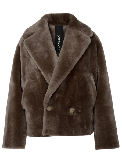 Shop Blancha ® Short Brown Leather Fur Coat