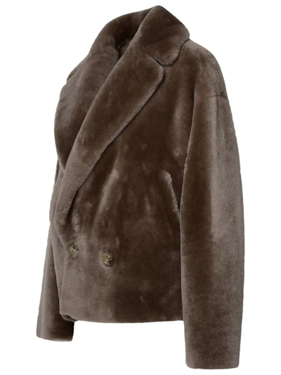 Shop Blancha ® Short Brown Leather Fur Coat