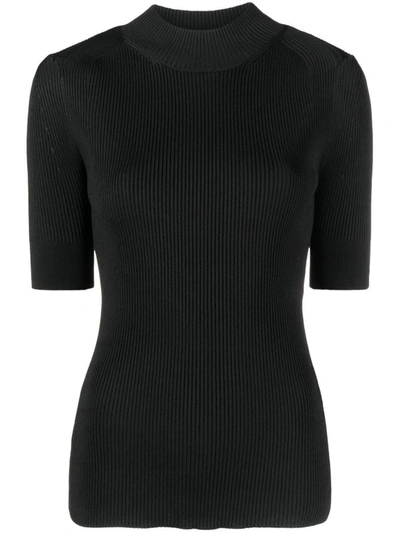 Shop Stella Mccartney High-neck Ribbed-knit Top In Black
