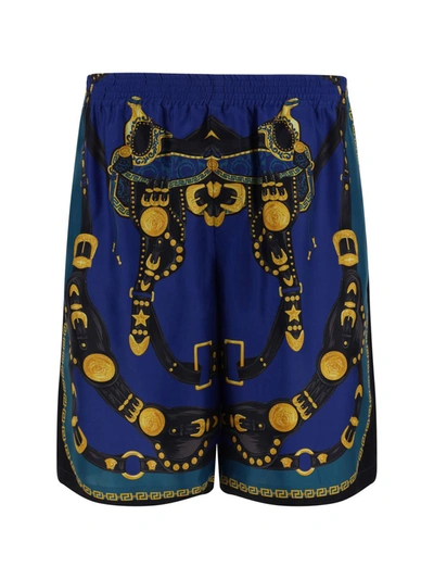 Shop Versace Bermuda Shorts In Blu Navy + Nero