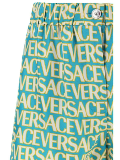 Shop Versace Bermuda Shorts In Turquoise+avorio
