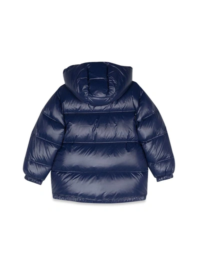 Shop Versace Down Jacket With Logo Unisex In Blue