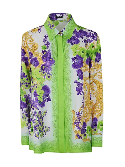 Shop Versace Twill Silk Orchid Foluard Printing Formal Shirt Clothing In White
