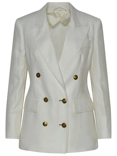 Shop Max Mara White Linen Verace Blazer Jacket