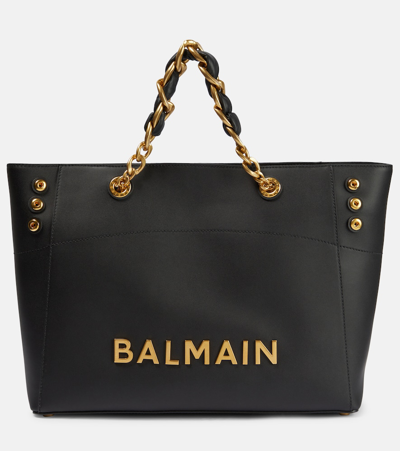 Shop Balmain 1945 Embellished Leather Tote Bag In Black