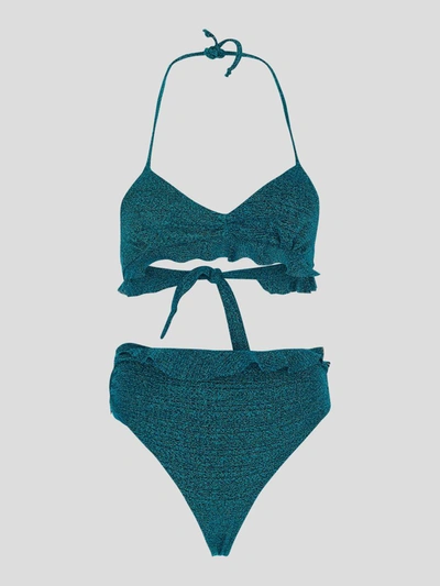 Shop House Of Amen Two-pieces Lurex Swimsuit In Turquoise