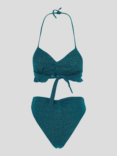 Shop House Of Amen Two-pieces Lurex Swimsuit In Turquoise