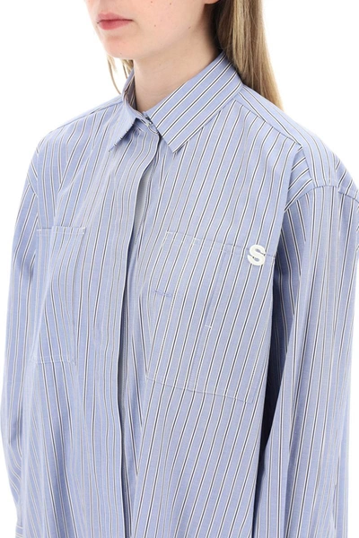Shop Sacai Striped Cotton Poplin Shirt In Blue