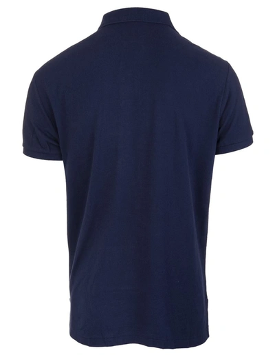 Shop Ralph Lauren Navy And Red Slim-fit Pique Polo Shirt In Blue