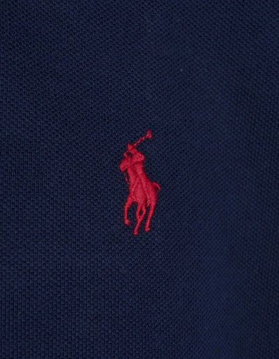 Shop Ralph Lauren Navy And Red Slim-fit Pique Polo Shirt In Blue