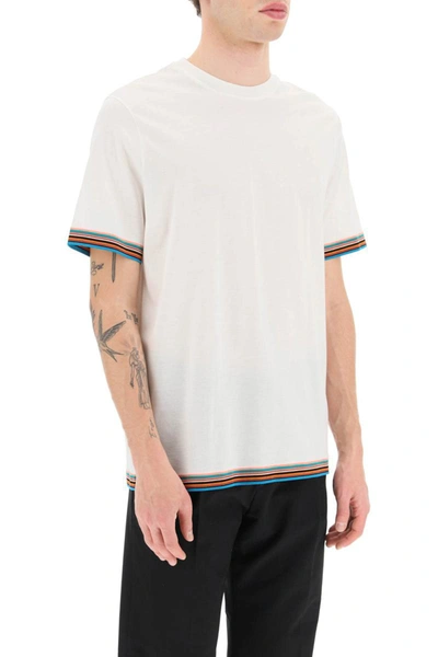 Shop Paul Smith Art Stripe Trim T-shirt In White