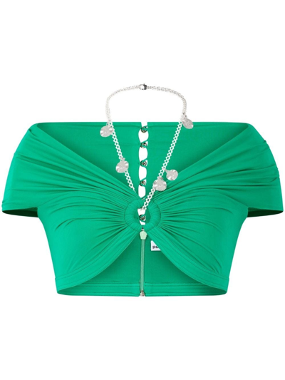 Shop Paco Rabanne Green Top With Chain Detail