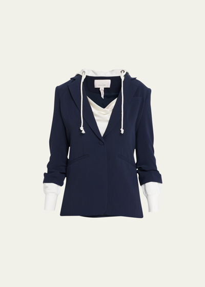 Shop Cinq À Sept Hooded Khloe Jacket In Navy / Ivory