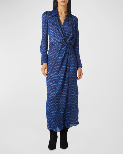 Shop Misa Valentina Chiffon Long-sleeve Wrap-front Dress In Midnight Shibori