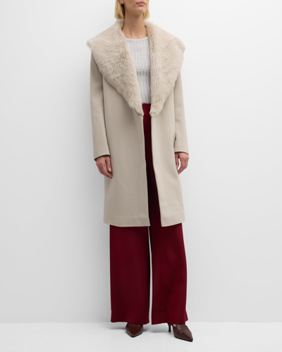 Shop Fleurette Reese Belted Wool Wrap Coat With Shearling Collar In Fawn