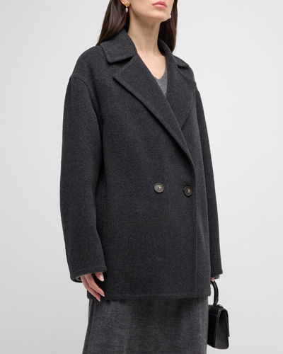 Shop Vince Double-breasted Wool-blend Car Coat In H Charcoal