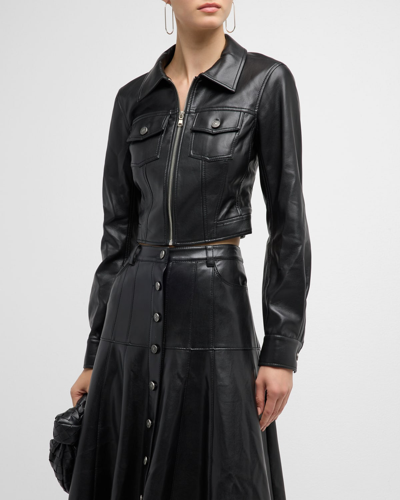 Shop Cinq À Sept Marilee Cropped Vegan Leather Jacket In Black