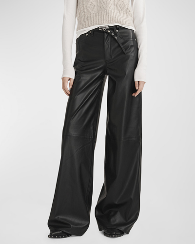 Shop Rag & Bone Sofie Faux-leather Wide-leg Pants In Black