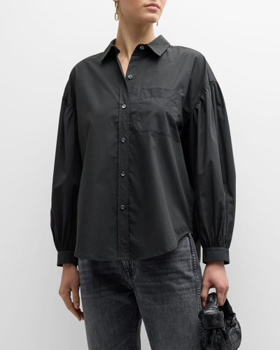 Shop Rails Janae Balloon-sleeve Button-front Shirt In Black