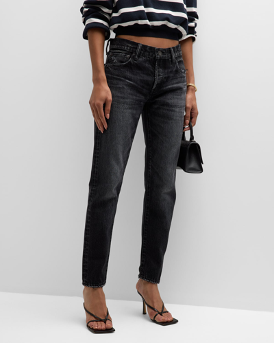 Shop Moussy Vintage Vellflower Tapered Straight Jeans In Blk