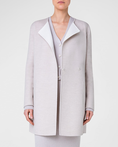 Shop Akris Madrisa Bicolor Reversible Wool-cashmere Double-breasted Coat In Greige-ecru