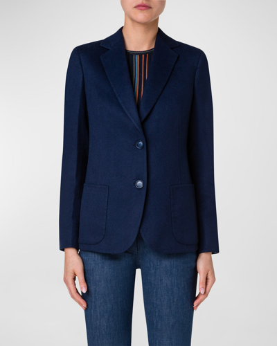 Shop Akris Saigon Double-face Brushed Cashmere Single-breasted Jacket In Navy