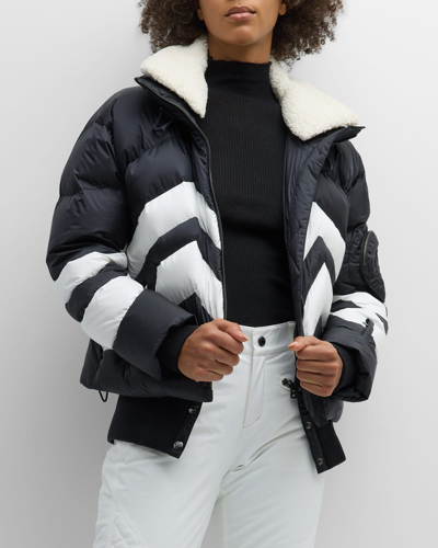 Shop Bogner Valea Chevron Puffer Jacket With Removable Teddy Collar In Black