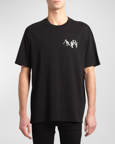 Shop Amiri Boy's Staggered Logo-print T-shirt In Black