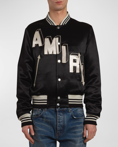 Shop Amiri Boy's Satin Varsity Jacket In Black
