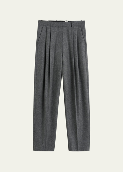 Shop Totême Double-pleated Straight-leg Tailored Trousers In Grey Melange