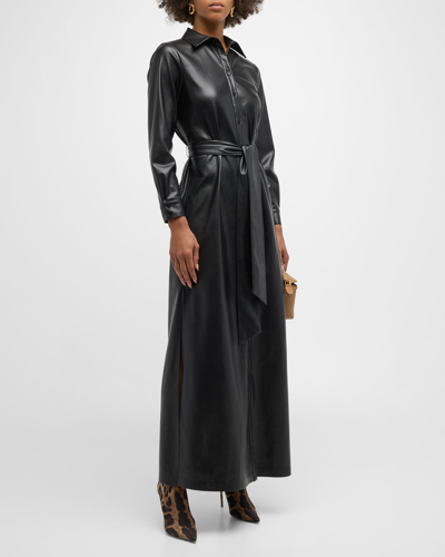 Shop Alice And Olivia Chassidy Vegan Leather Maxi Shirtdress In Black