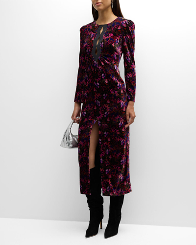 Shop Saloni Jinx-c Velvet Cutout Midi Dress In Canopyblack
