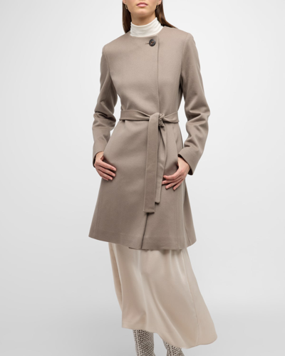 Shop Fleurette Alva Belted Wool Top Coat In Taupe