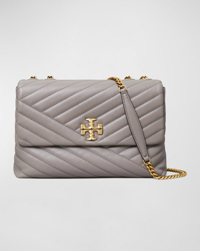 Shop Tory Burch Kira Chevron-quilted Convertible Shoulder Bag In Gray Heron