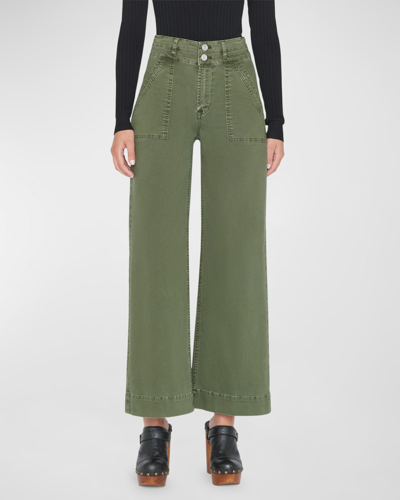 Shop Frame Cropped Slim Denim Palazzo Pants In Washed Surplus