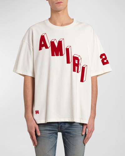 Shop Amiri Boy's Asymmetrical Logo-print T-shirt In Vanilla Ic