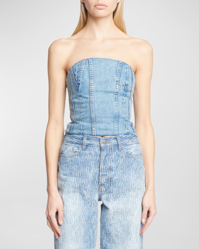 Shop Amiri Ma Stone-wash Strapless Bustier Top In Vintage In