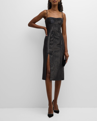 Shop Bach Mai Lurex Bustier Midi Dress With High Slit In Black Lurex