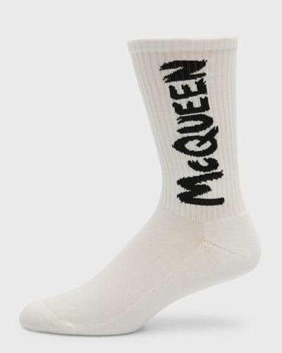 Shop Alexander Mcqueen Men's Graffiti Logo Socks In White/black