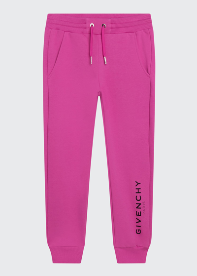 Shop Givenchy Girl's Jog Pants With  Down One Leg In Raspberry