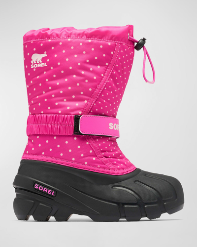 Shop Sorel Girl's Flurry Padded Drawstring Weather Boots, Toddlers/kids In Fuchsia Fizz Blac