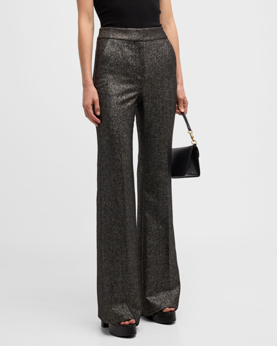Shop Veronica Beard Lebone Sparkly Wide-leg Tailored Pants In Blackgold